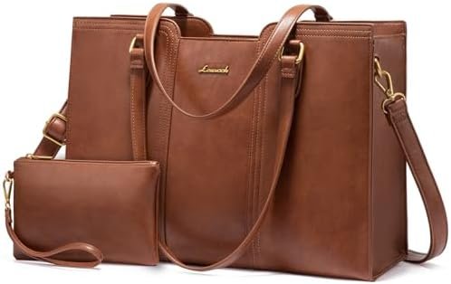 LOVEVOOK Laptop Bag for Women - Waterproof Work Bag for Women & Vintage Laptop Tote Purse with Wristlet