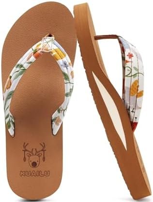 KuaiLu Womens Arch Support Flip Flops Ladies Comfort Lightweight Soft Yoga Mat Cushion Walking Thong Sandals