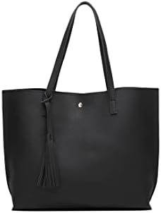 Dreubea Women's Soft Faux Leather Tote Shoulder Bag from, Big Capacity Tassel Handbag