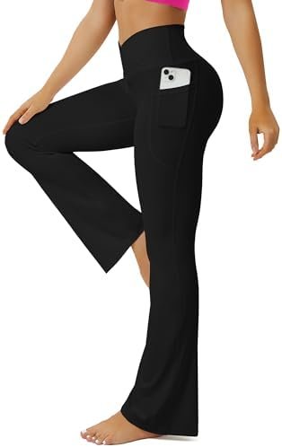 Yoga Pants Women, Flare Leggings for Women with Pockets Crossover High Waisted Bootcut Yoga Pants