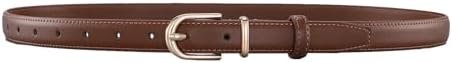Women Skinny Leather Belt for Jeans Pants Ladies Thin Waist Dress Belts with Gold Buckle