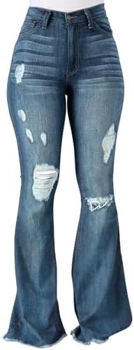 Vintage Bell Bottoms Flare Jeans for Women 90s High Waist Ripped Distressed Wide Leg High Rise Denim Pants