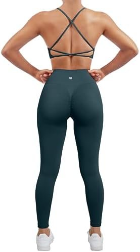 SUUKSESS Women Seamless Workout Sets Strappy Sports Bra High Waist Booty Leggings Outfits