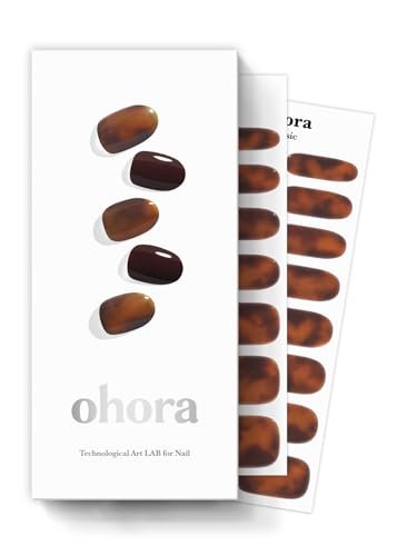 ohora Semi Cured Gel Nail Strips (N Pumpkin Swirl) - Brown, Marble, Works with Any UV/LED Lamps, Salon-Quality, Long Lasting, Easy to Apply & Remove - Includes 2 Prep Pads, Nail File & Wooden Stick