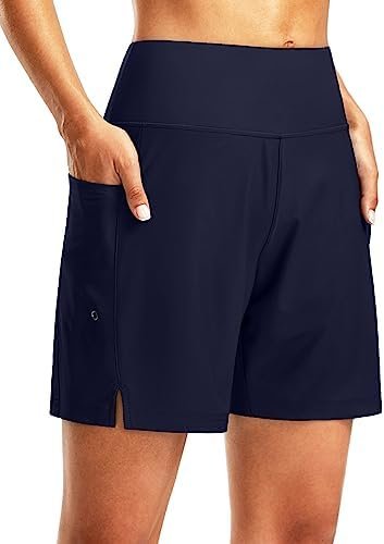 G Gradual Women's 7" Long Swim Board Shorts High Waisted Quick Dry Beach Swimming Shorts for Women with Liner Pockets