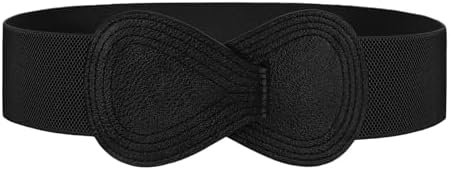 WHIPPY Women Wide Elastic Belt Ladies Stretch Dress Belt Fashion Waistband with 8-shaped Interlock Leather Buckle