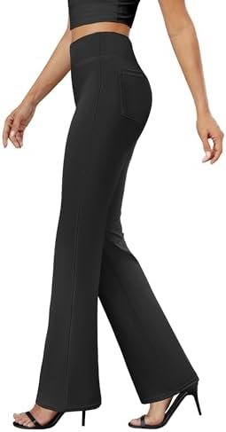 Womens Bootcut Dress Pants Business Casual Work Pants with Pockets High Waist Stretchy Trousers Pull On Office Slacks