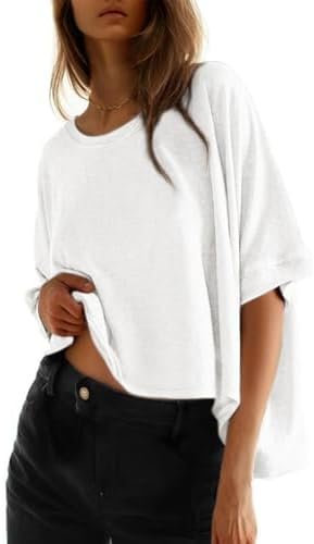 Dokotoo Summer Shirts 2025 Womens Solid T Shirts for Women Loose Oversized Tops Basic Tee