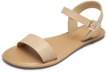 DREAM PAIRS Women's Ankle Strap Flat Sandals Open Toes One Band Buckle Summer Dressy Sandals