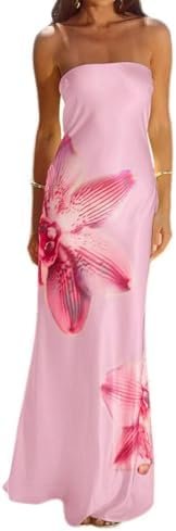 Women Strapless Floral Maxi Dress Sexy Sleeveless Backless Off Shoulder Long Summer Dress 2025