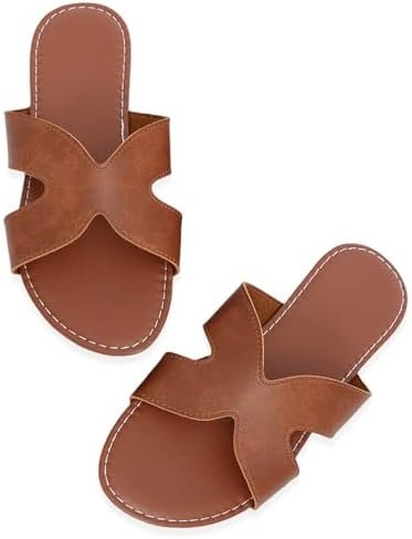 Women's Flat Slide Sandals Summer Open Toe Slip On Casual Beach Slippers, Wide Widths Available 5-11