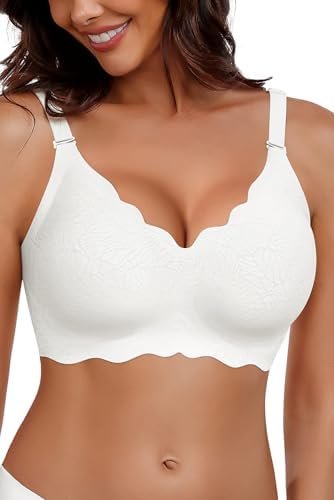 HORISUN Bras for Women No Underwire V Neck Scalloped Wireless Push Up Bra with Soft Support Comfort Seamless Bralettes