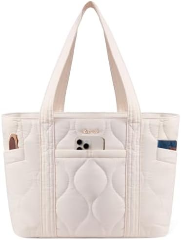 LOVEVOOK Tote Bag for Women, Puffer Quilted Work Travel Shoulder Bag with Zipper for Daily, Nurse, Teacher