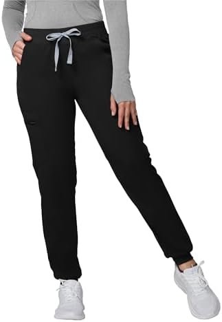 Kitmaz Medical Scrub Pants for Women - Mid Rise 4-Way Stretch Anti-Wrinkle Slim Fit Jogger Pants, Drawstring & 5 Pockets