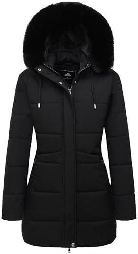 MOERDENG Women's Winter Puffer Coat Thicken Fleece Lined Down Jacket Waterproof Faux Fur Detachable Hooded Parka