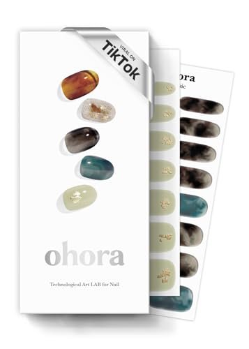ohora Semi Cured Gel Nail Strips (N Dreaming) - Dark, Patterned, Works with Any UV/LED Lamps, Salon-Quality, Long Lasting, Easy to Apply & Remove - Includes 2 Prep Pads, Nail File & Wooden Stick