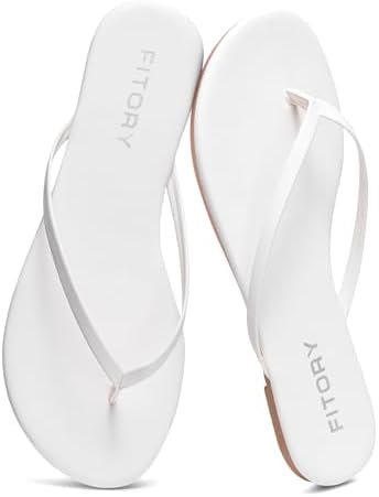 FITORY Women’s Flip Flops, Fashion Casual Thong Walking Slide with Vegan Leather, Comfortable Summer Beach Flat Sandals for 2025 Indoor and Outdoor Size 6-11