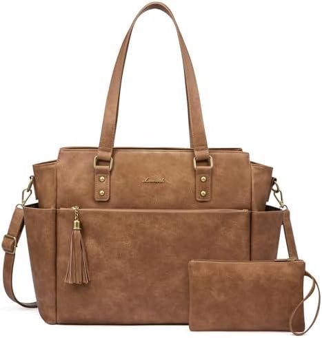 LOVEVOOK Laptop Tote Bag for Women 15.6 Inch Vintage Work Bag with Large Cup Holder, Waterproof Computer Teacher Bag