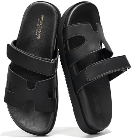 Project Cloud Genuine Leather Womens Sandals - Stylish & Comfy Sandals for Women Footwear with Memory Foam Insole - Slip-Resistant Slides for Women (Mayven)