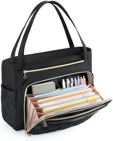 BAGSMART Teacher Tote Bag for Women 15.6in Quilted with Insulated Pocket & Nurse Bag Features (Black)