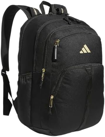 adidas Prime Backpack for Work, Travel Bag for Women and Men with Padded Compartment for Laptop, Black/Gold Metallic, One Size