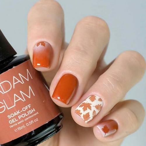 Fall Press on Nails Short Square Shaped Fake Nails with Maple Leaf Designs Gradient Orange Acrylic Nails Glossy Reusable Full Cover False Nails Stick on Nails Women Nail Decoration Supplies 24 Pcs