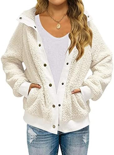 TECREW Womens Winter Sherpa Fleece Button Jacket Coat Loose Long Sleeve Outwear with Pockets