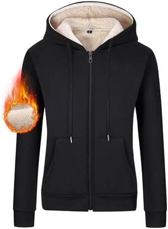 Gihuo Women's Sherpa Lined Hooded Sweatshirt Zip Up Winter Warm Hoodie Comfy Hooded Fleece Jacket