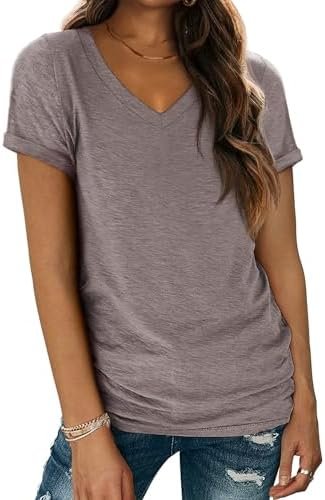 ATHMILE T Shirts Short Sleeve V Neck Tees for Women Fashion Tops Trendy Lightweight Casual Summer Outfits Clothes 2025 Beach