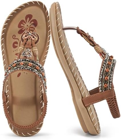 Sandals Women Dressy Flats: Bohemian Flat Sandals for Women Comfortable Summer Casual Flip Flops Elastic Ankle Strap