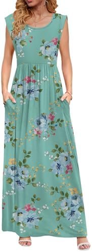 DB MOON Womens 2025 Maxi Dresses Empire Waist Long Summer Dress Casual Cap Short Sleeve Sundress with Pockets