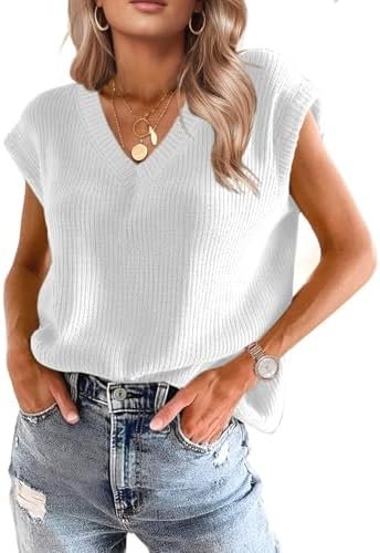 Womens Fall Clothes Winter Tops Fashion 2025 Sweater Vest Women Knit V Neck Cap Sleeve Summer Business Casual Outfits