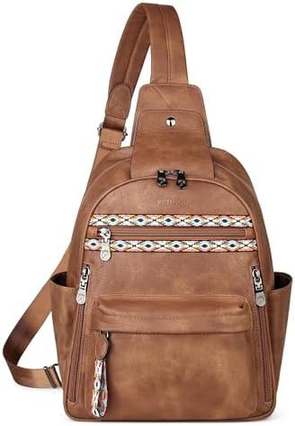 FADEON Large Sling Bag for Women, Leather Crossbody Purse Designer Anti Theft Sling Backpack, RFID Fanny Packs for Travel