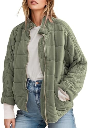 SAUKOLE Womens Winter Dolman Long Sleeve Full-Zip Quilted Jacket Coat Warm Outerwear