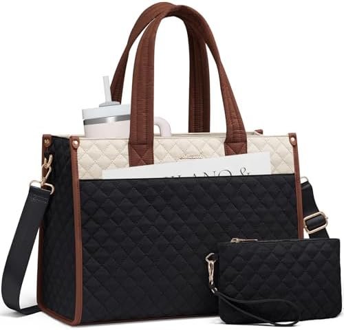LOVEVOOK Laptop Bag for Women,15.6 Inch Laptop Tote Bag,Quilted Work Tote Bags Women, Professional Computer Business Teacher Tote Bag Office Briefcase Purse,Lightweight Shoulder Travel