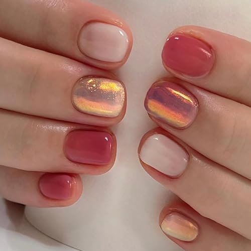 Thanksgiving Press on Nails Short Square Fake Nails Caramel Color Fall Nails with Glitter Designs RIICFDD Acrylic Nails Glossy False Nails for Women Girls 24Pcs