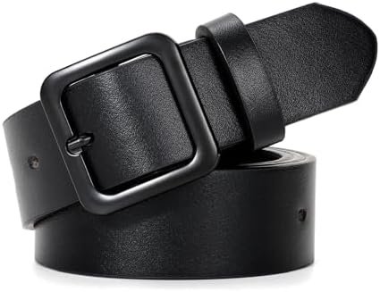 XZQTIVE Women’s Leather Belts for Jeans Pants Dresses Fashion Ladies Black Belt with Square Buckle