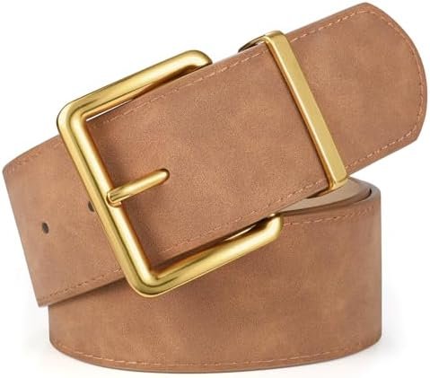 XZQTIVE Women Wide Belt for Dresses Chunky Belt Fashion Suede Belt Thick Belt with Gold Buckle