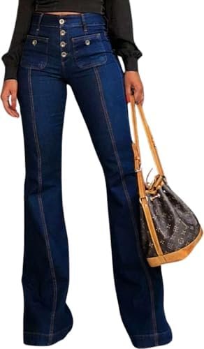 yoeasy Women's Flare Bell Bottom High Waist Jeans Vintage Stretch Bootcut Denim Trouser with Pocket