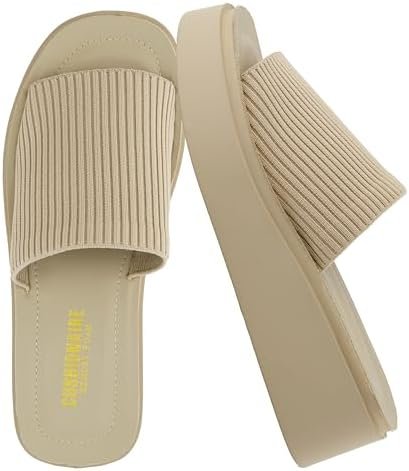 CUSHIONAIRE Pim Wedge Chunky Platform Womens Sandals with Stretch Knit Upper & Memory Foam Summer Sandals for Women