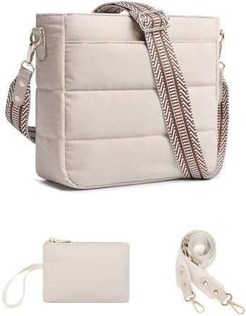 Purses for Women 2PCS Puffer Quilted Crossbody Shoulder Hobo Bags Trendy Ladies Handbag with Coin Wallet 2 Adjustable Straps