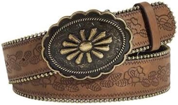 Yalice Brown Western Belt for Women Cowgirls Leather Belts for Jeans Pant Men Cowboys Country Belt with Vintage Buckle