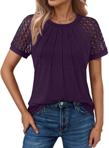 AUTOMET Womens Summer Tops Spring Shirts Trendy Vacation Outfits Short Sleeve Business Tshirts Fashion Casual Blouses