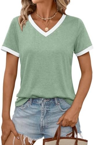 AUTOMET Womens Short Sleeve T-Shirts Summer Tops Casual Soft Tunic V Neck Basic Workout Clothes Spring Fashion Outfits 2025