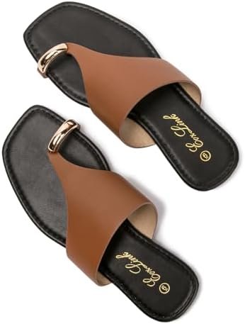 Eozlink Women's Slide Sandals Ring Toe Flat Sandals Slip On Sandals Open Toe Flip Flop Thong Sandals Casual Summer Beach Sandals