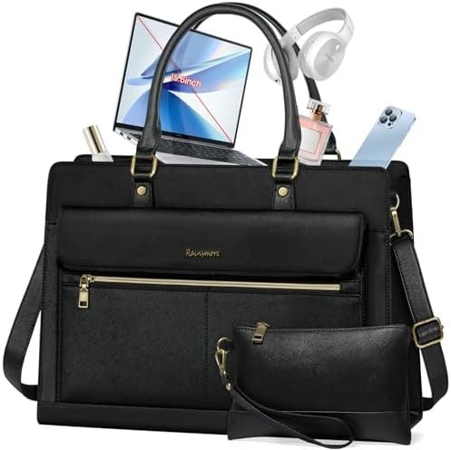 RAINSMORE Laptop Bag for Women 15.6 Inch Laptop Tote Bag Business Office Work Bags Professional Briefcase Waterproof Leather PU Computer Bag Teacher Shoulder Bag Handbag