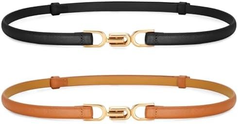 VONMELLI Women's Leather Skinny Belt for Dress Adjustable Thin Waist Belt for Ladies