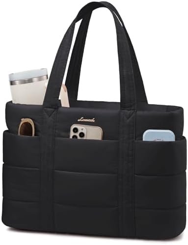 LOVEVOOK Tote Bag for Women, Large Puffer Work Tote Laptop Bag, Lightweight Travel Tote Bag with Zipper Gifts for Women
