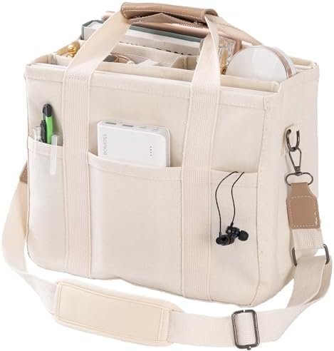 Canvas Tote Bag with Multi Pockets Crossbody Tote Bag for Women Bible Handbag Everything Tote Bags with Compartments