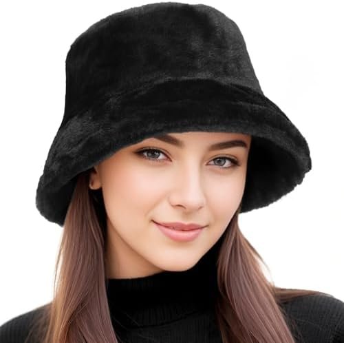 Faux Fur Winter Bucket Hat for Women Men Fuzzy Warm Hat Women's Furry Fisherman Cap for Casual, Trips, Sports, Skiing